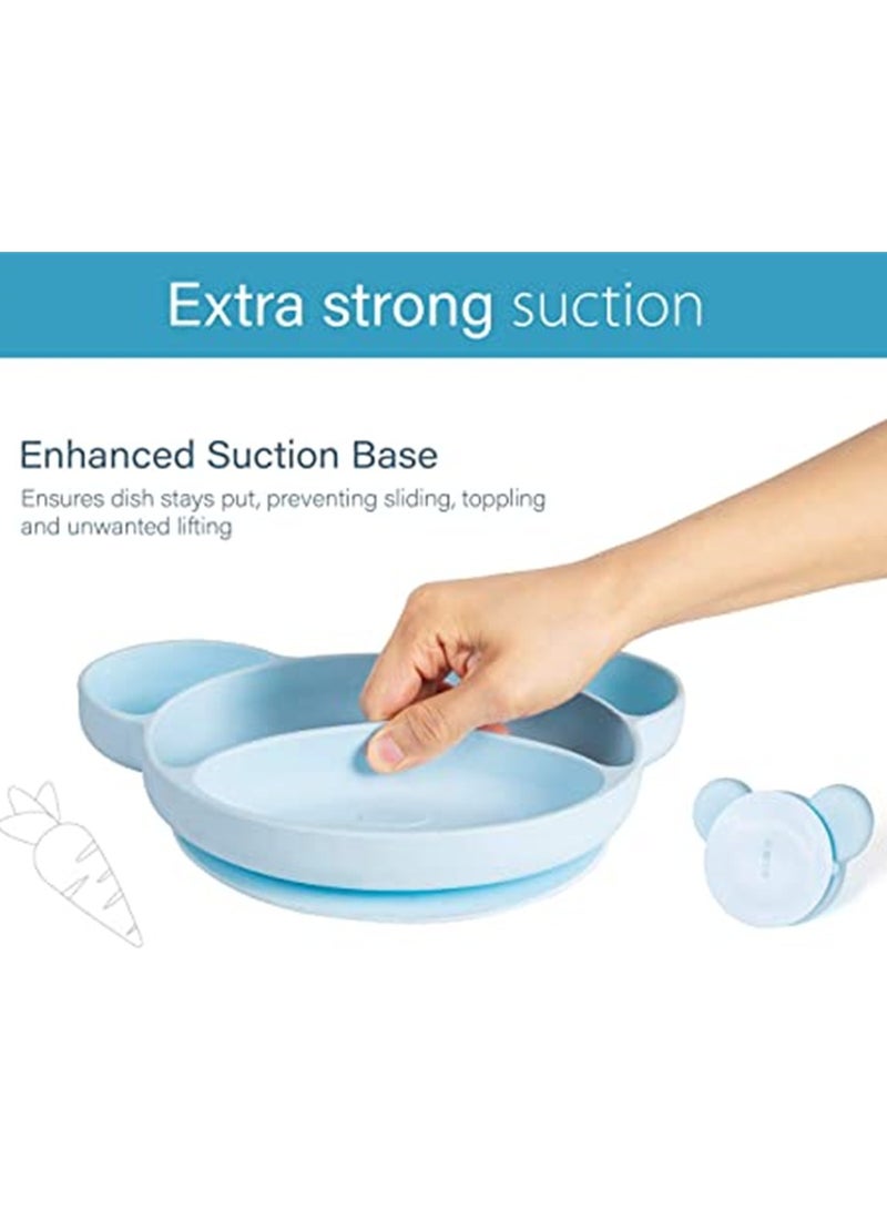 Silicone Suction Plates for Babies  Toddlers - Non-Slip Weaning Plate with Placemat for Mess-Free Feeding (Blue) - Image 3