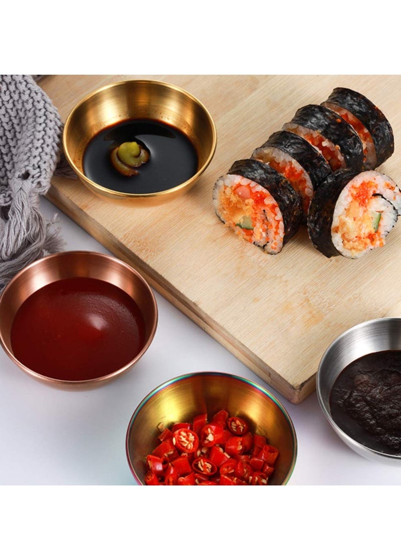 KASTWAVE 4pcs Stainless Steel Dip Bowls Round Seasoning Dishes Sushi Dipping Bowl Saucers Bowl Mini Appetizer Plates Seasoning Dish Saucer Plates (Green)  - Image 3