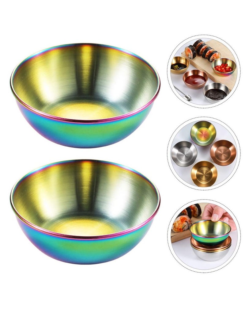 KASTWAVE 4pcs Stainless Steel Dip Bowls Round Seasoning Dishes Sushi Dipping Bowl Saucers Bowl Mini Appetizer Plates Seasoning Dish Saucer Plates (Green)  - Image 2