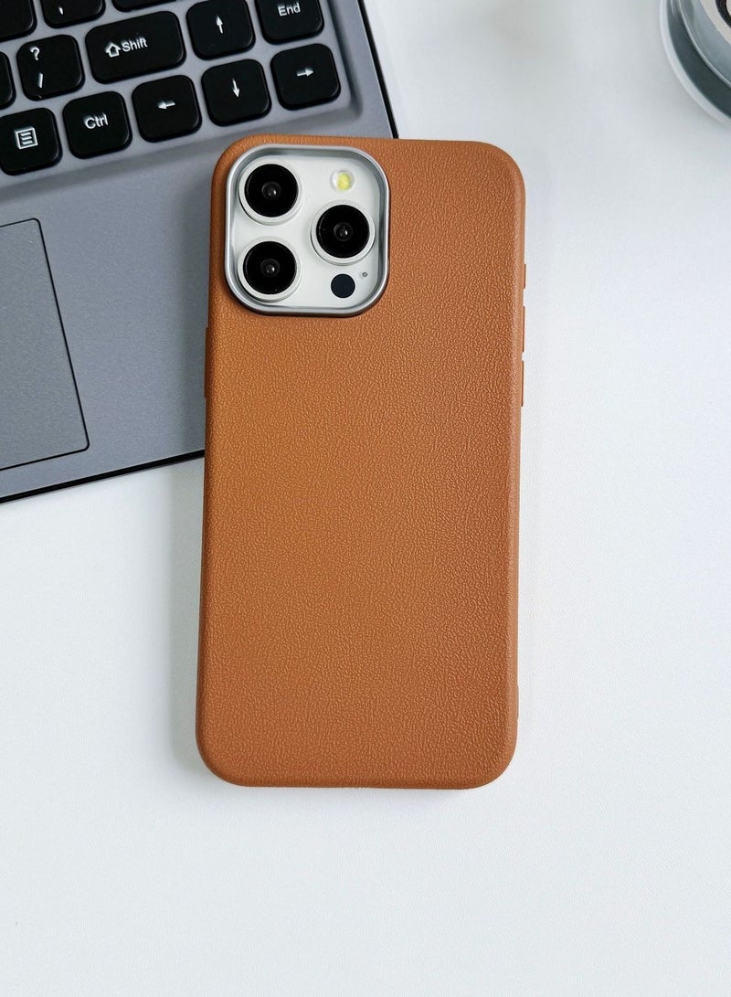 Suitable For iPhone 12 Pro Max Mobile Phone Case Straight Edge Imitation Leather Texture Large Hole Tpu Mobile Phone Case 6.7 Inches Anti-fall Protective Cover (Brown)