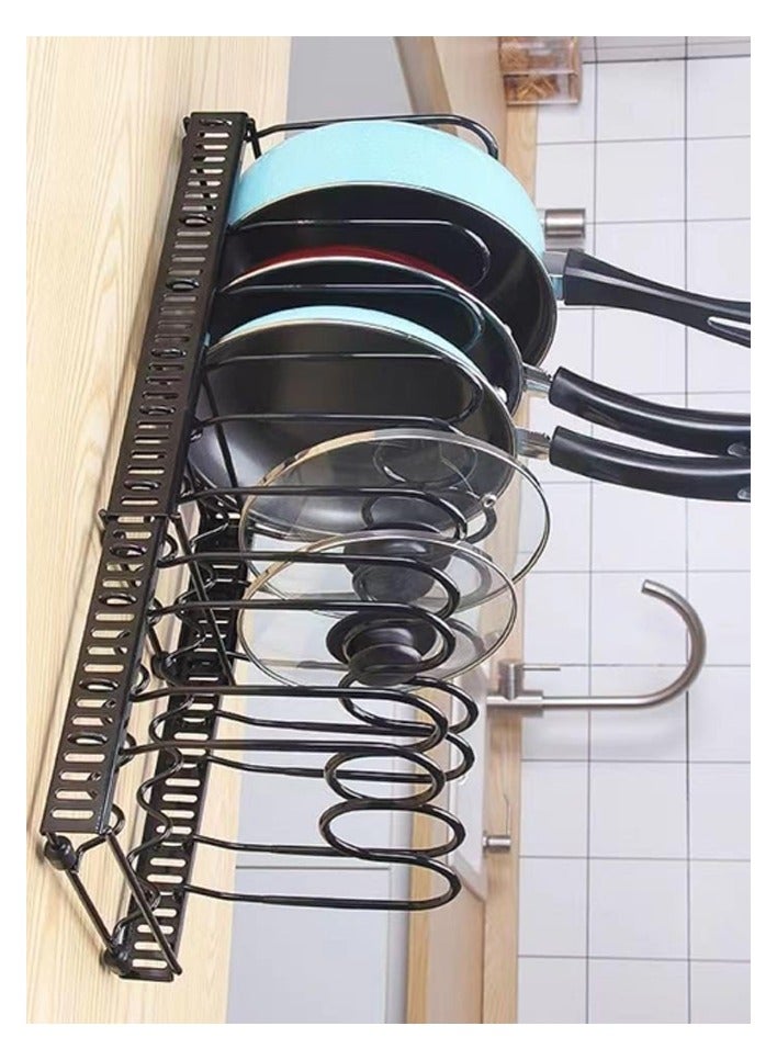 بيوينتي سكاي-تاتش رف منظم للاواني والمقالي: حامل منظم غطاء وعاء قابل للتوسيع مع 10 مساحات تخزين قابلة للتعديل رف اطباق لخزانة المطبخ اسود، الحديد الزهر - Image 3