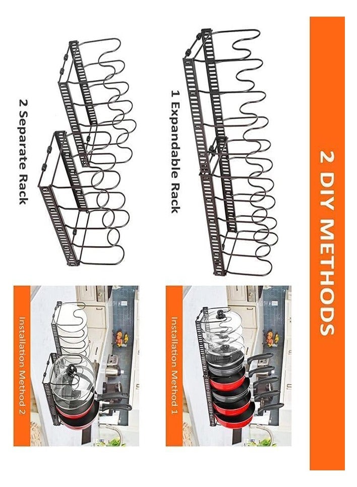 بيوينتي سكاي-تاتش رف منظم للاواني والمقالي: حامل منظم غطاء وعاء قابل للتوسيع مع 10 مساحات تخزين قابلة للتعديل رف اطباق لخزانة المطبخ اسود، الحديد الزهر - Image 5