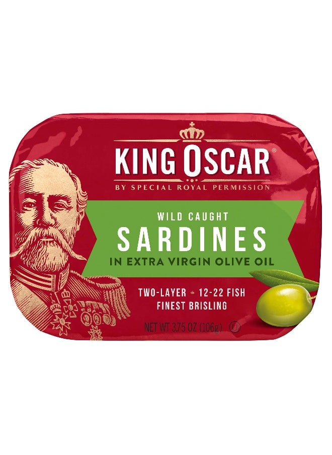 KING OSCAR King Oscar, Wild Caught, Sardines In Extra Virgin Olive Oil, Two Layer 12-22 Fish, 3.75 oz (106 g)  - Image 1