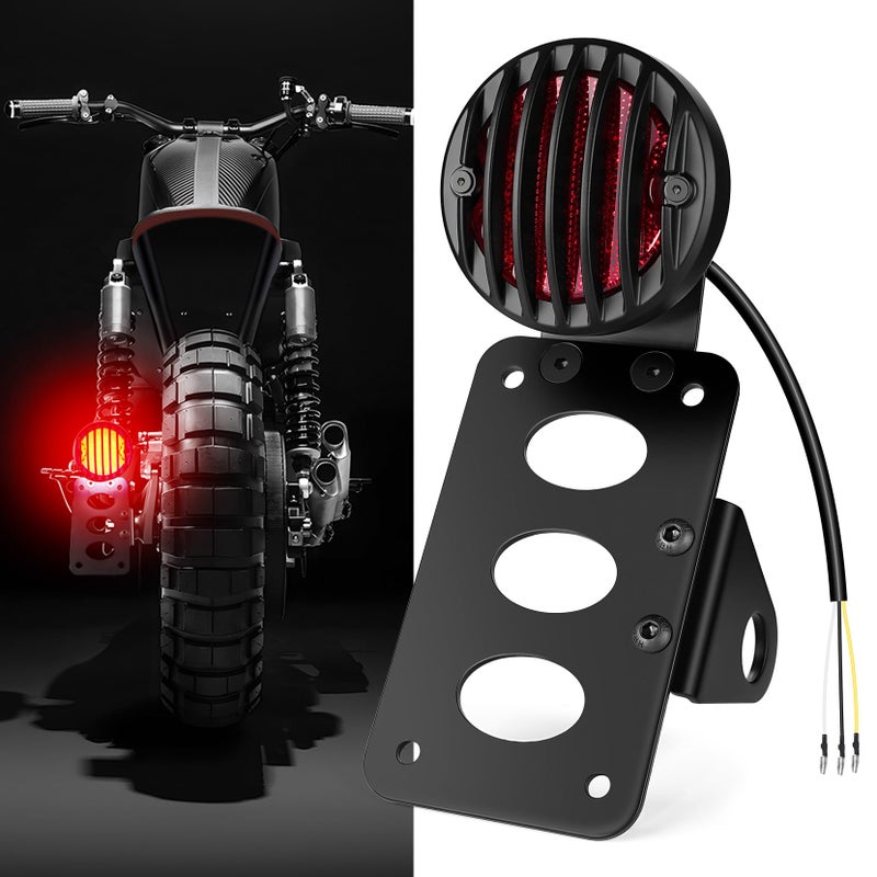 Amazicha 1 Motorcycle LED Tail Brake Light with Bracket IP67 Waterproof Motorcycle Side Mount License Plate Rear Light Compatible for Harley Sporster Bobber Chopper Yamaha Suzuki Honda Kawasaki