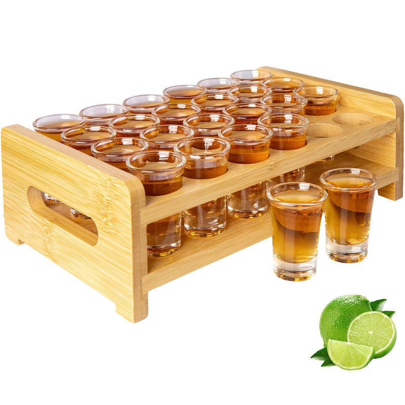 LINALL طقم كؤوس شوت LINALL 07oz20ml 24pcs مع حامل شفاف مثالي للحفلات والبارات والنوادي والكوكتيلات