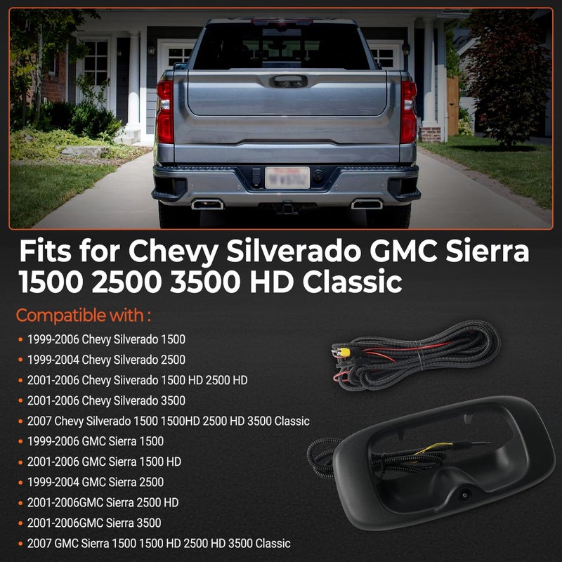 BELKEBIR Tailgate Handle Backup Camera Compatible with 1999-2006 Chevy Silverado GMC Sierra 1500 2500 3500 HD Waterproof Reversing Rear View Back Up Camera, Tailgate Handle Backup Kit Replaces# 15228541 - Image 2