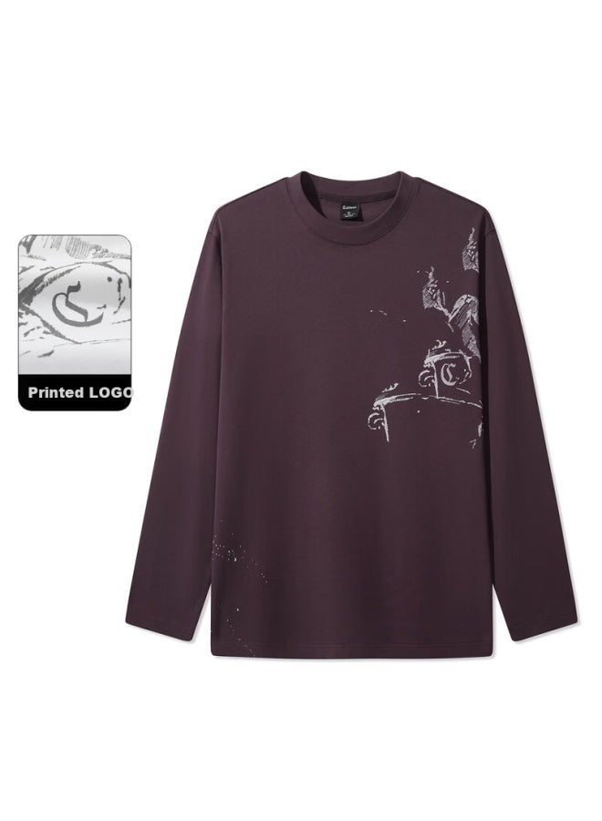 Cabbeen 280g Heavyweight Plain Weave Men's Autumn Long Sleeve T-shirt With Si Ma Xuan Car Print Easy Care