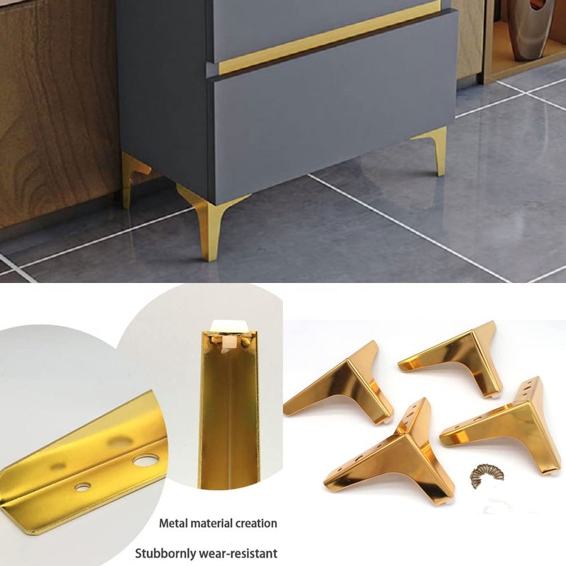 Wanlian Furniture Legs, Metal Furniture Legs For Cabinet Sofa Tv Stand Bookcase 4Pcs (Gold) (5Inch) - Image 5