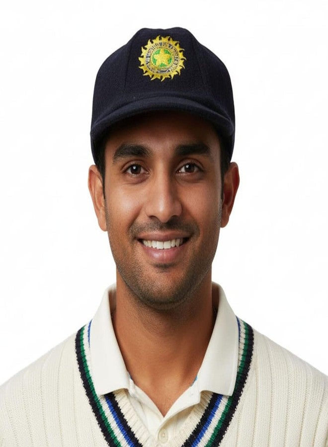 C Classic Navy Blue Cricket Hat & Cap Combo 2 with Embroidered Sun Star Emblem, Wide Brim Western Style, Cap Set, for Cricket Lovers - Image 5