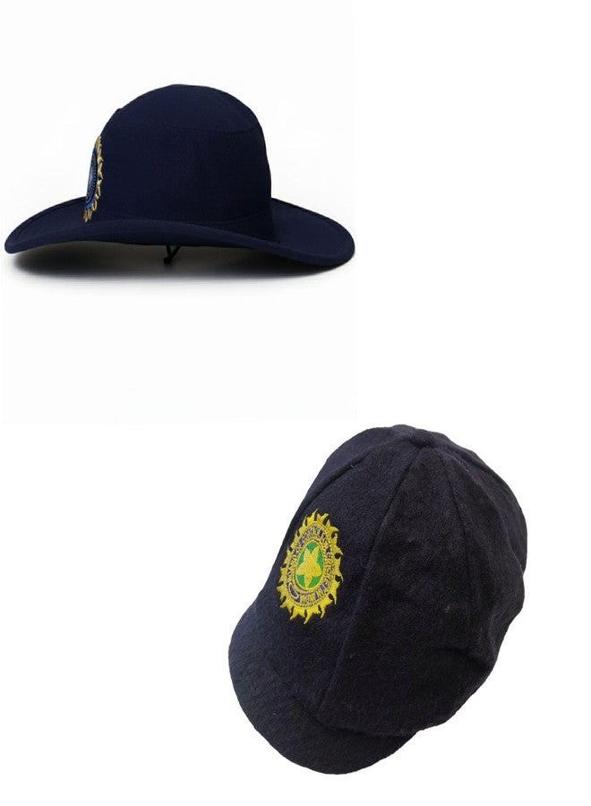 C Classic Navy Blue Cricket Hat & Cap Combo 2 with Embroidered Sun Star Emblem, Wide Brim Western Style, Cap Set, for Cricket Lovers - Image 4