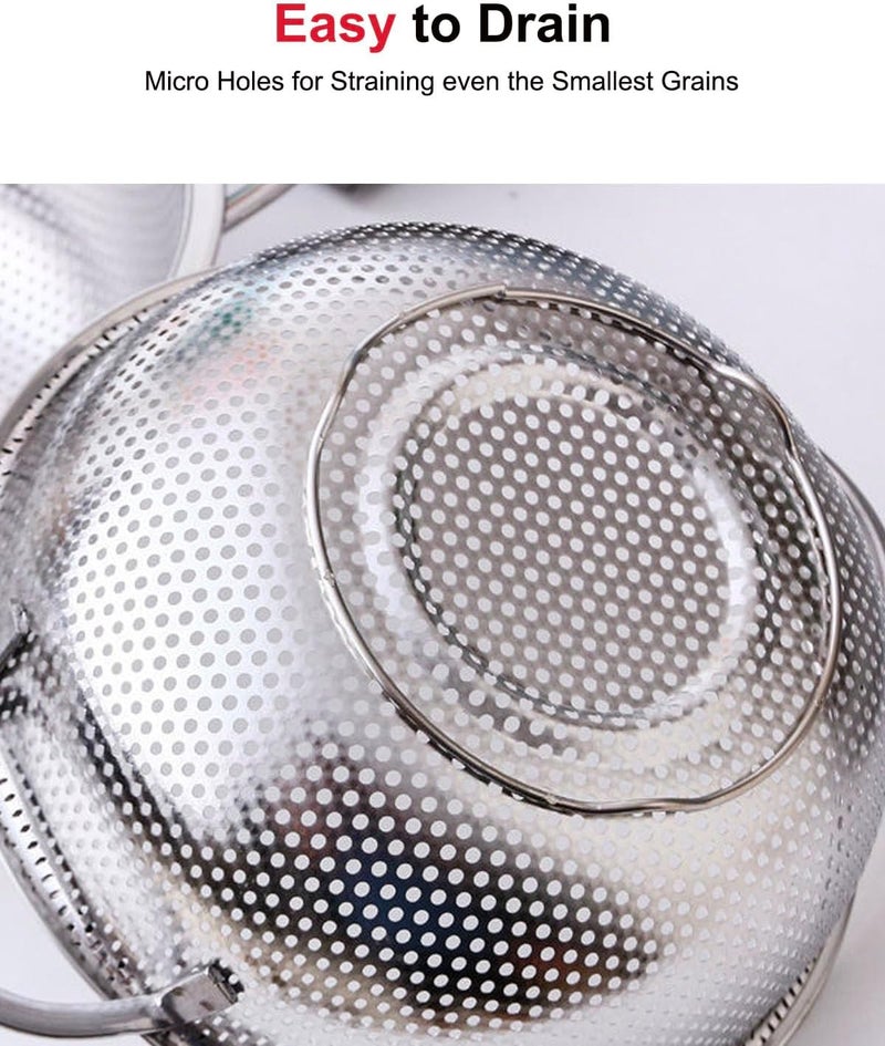 TooWoom 3-Quart Colander for Kitchen, Stainless Steel Colander with Base, Pasta Strainer with Handle, Food Strainer for Spaghetti, Vegetables, Fruit - Image 2