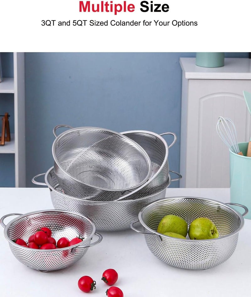 TooWoom 3-Quart Colander for Kitchen, Stainless Steel Colander with Base, Pasta Strainer with Handle, Food Strainer for Spaghetti, Vegetables, Fruit - Image 5