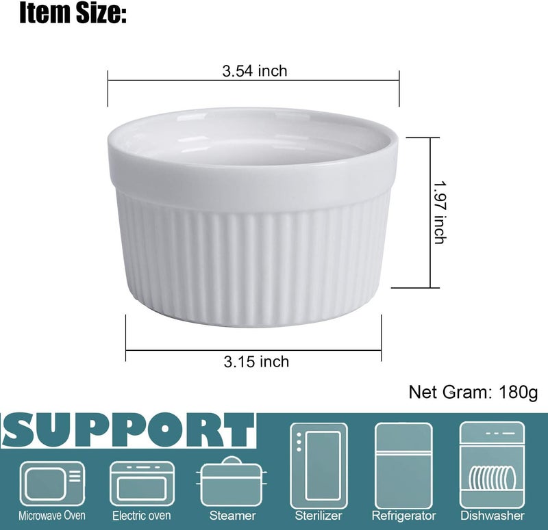 GPYG Ramekins 6 oz Set of 8, Creme Brulee Ramekins, Souffle Dishes, Oven Safe Porcelain Ramiken Bowls For Custard, Lava Cakes, Pudding, Flan, Mini Desserts, Dipping Sauce Cups - Image 2