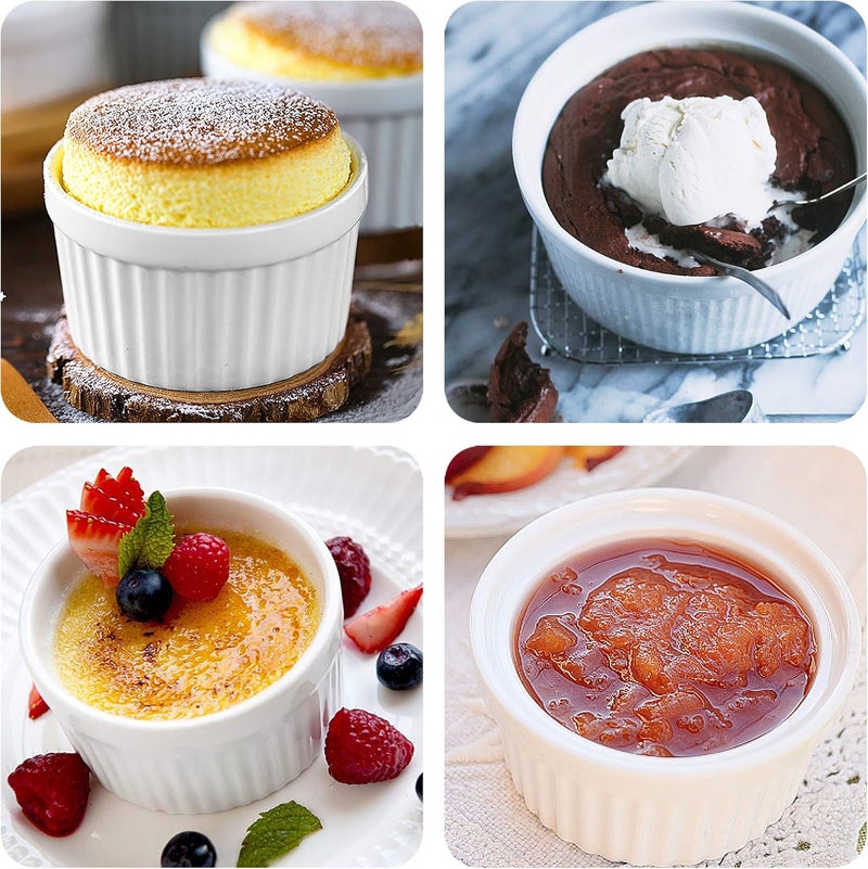 GPYG Ramekins 6 oz Set of 8, Creme Brulee Ramekins, Souffle Dishes, Oven Safe Porcelain Ramiken Bowls For Custard, Lava Cakes, Pudding, Flan, Mini Desserts, Dipping Sauce Cups - Image 3