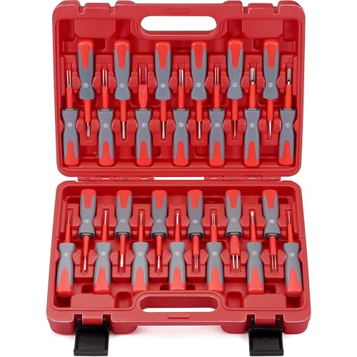 DAYDOOR Terminal Removal Tool Kit, 26 Pcs Depinning Tool Pin Removal Tool Kit, Connector Pin Removal Tool, Pin Extractor Tool Kit for Automotive Car Universal Vehicle Wire Harness（Red） - Image 1