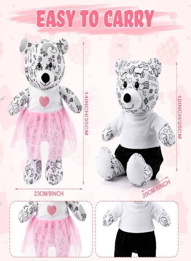 Yeyeplum 2 Pcs 14 Inch Large Coloring Bears Stuffed Animal Back to School Doodle Plush Bears with Clothes Bulk Washable Markers Pens Kids Drawing Art Crafts Students Prize Gifts Classroom Supplies - Image 2