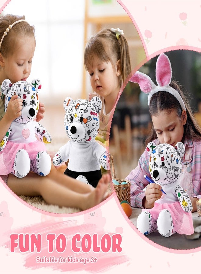 Yeyeplum 2 Pcs 14 Inch Large Coloring Bears Stuffed Animal Back to School Doodle Plush Bears with Clothes Bulk Washable Markers Pens Kids Drawing Art Crafts Students Prize Gifts Classroom Supplies - Image 4