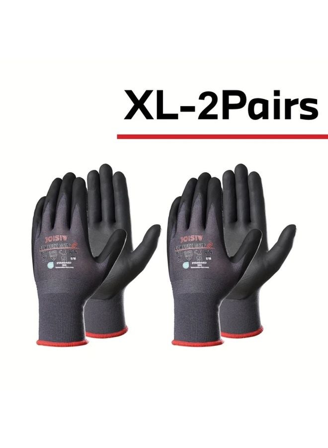JOISIV 2 Pairs XL Nitrile Coated Work Gloves Touchscreen Compatible Breathable - Image 1