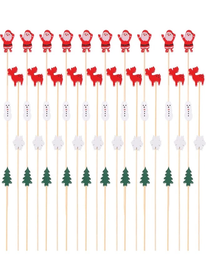 JIELUO Christmas Cocktail Sticks Wooden Xmas Tree Toothpick White Snowman Fruit Picks Orange Cake Topper Mini Snack Picks 5" (13cm) Food Picks Appetizer Picks for Party Cake Decorations100 Pieces - Image 1