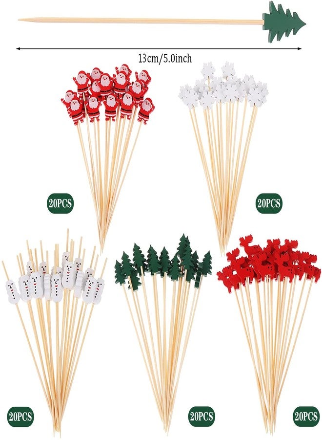 JIELUO Christmas Cocktail Sticks Wooden Xmas Tree Toothpick White Snowman Fruit Picks Orange Cake Topper Mini Snack Picks 5" (13cm) Food Picks Appetizer Picks for Party Cake Decorations100 Pieces - Image 2