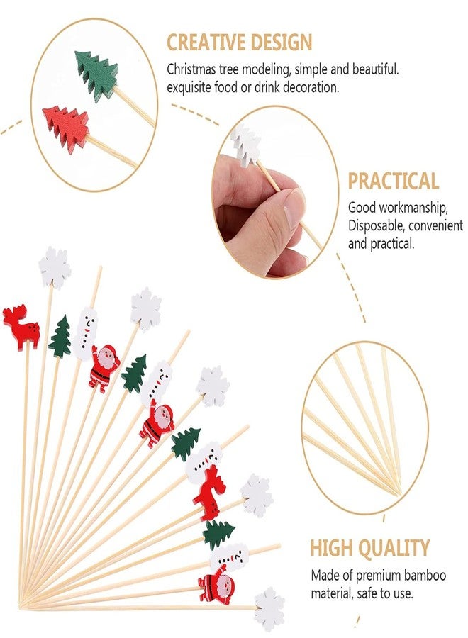 JIELUO Christmas Cocktail Sticks Wooden Xmas Tree Toothpick White Snowman Fruit Picks Orange Cake Topper Mini Snack Picks 5" (13cm) Food Picks Appetizer Picks for Party Cake Decorations100 Pieces - Image 4