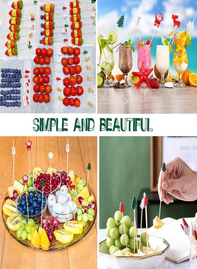 JIELUO Christmas Cocktail Sticks Wooden Xmas Tree Toothpick White Snowman Fruit Picks Orange Cake Topper Mini Snack Picks 5" (13cm) Food Picks Appetizer Picks for Party Cake Decorations100 Pieces - Image 3