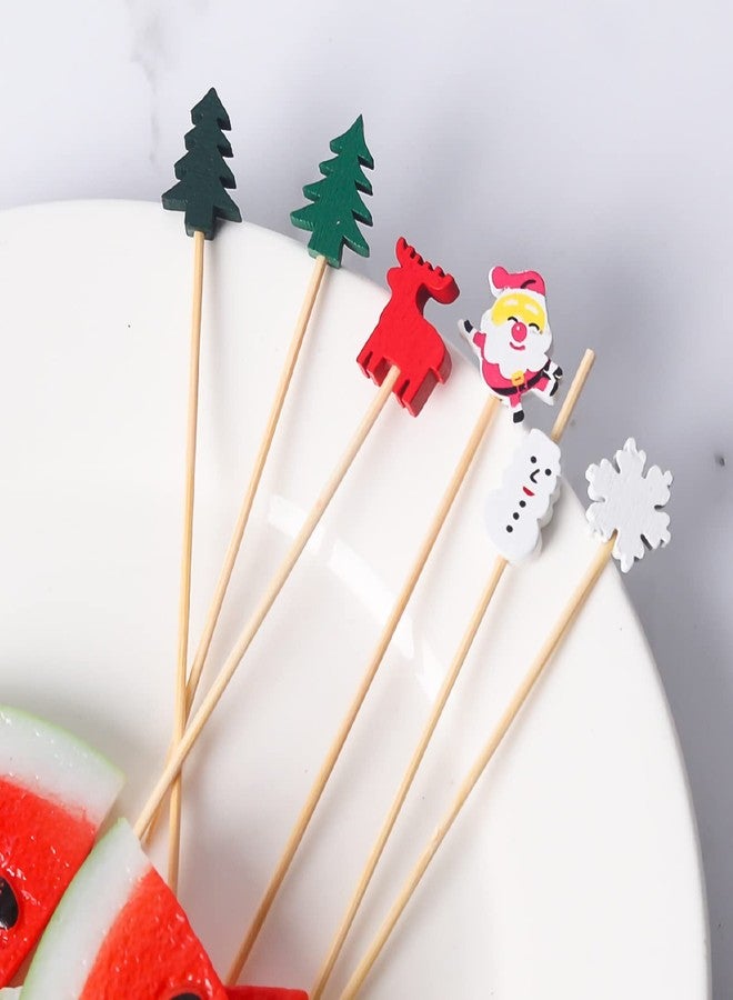 JIELUO Christmas Cocktail Sticks Wooden Xmas Tree Toothpick White Snowman Fruit Picks Orange Cake Topper Mini Snack Picks 5" (13cm) Food Picks Appetizer Picks for Party Cake Decorations100 Pieces - Image 5