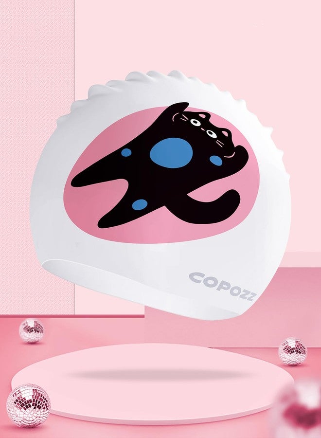 COPOZZ Adult Swim Caps, Silicone Waterproof Comfy Bathing Cap Swimming Hat for Long and Short Hair (Kittens-12yrs+) - Image 2