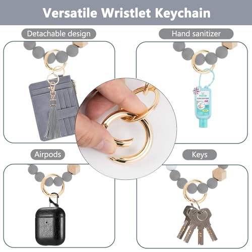 KNGITRYI Wallet Keychain Wristlet for Women,Slim RFID Credit Card Holder Purse Tassel Keychain Bangle Key Ring for Men Women(Gray) - Image 5