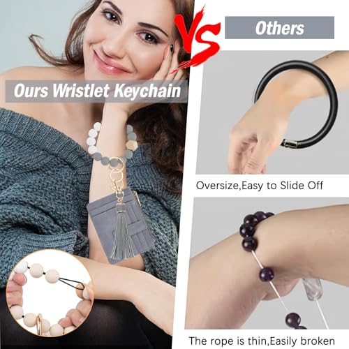 KNGITRYI Wallet Keychain Wristlet for Women,Slim RFID Credit Card Holder Purse Tassel Keychain Bangle Key Ring for Men Women(Gray) - Image 4