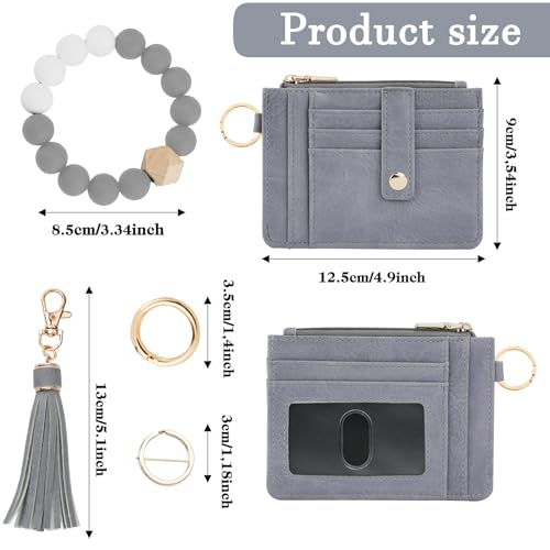 KNGITRYI Wallet Keychain Wristlet for Women,Slim RFID Credit Card Holder Purse Tassel Keychain Bangle Key Ring for Men Women(Gray) - Image 2