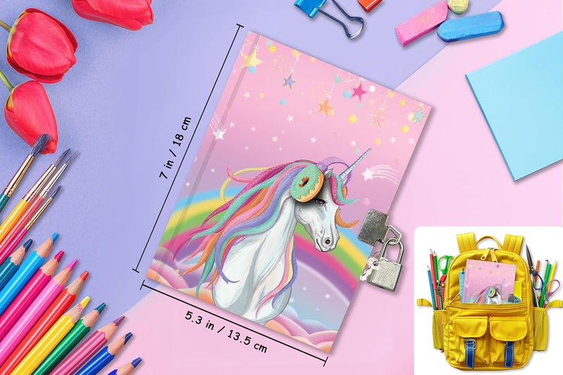 GINMLYDA Girls Diary with Lock for Kids, 7x5.25 Inches 160 Lined Pages Secret Unicorn Notebook for Girls Journal with Lock for Kids Pre School Writing Drawing Cute Gifts for Birthday - Image 3
