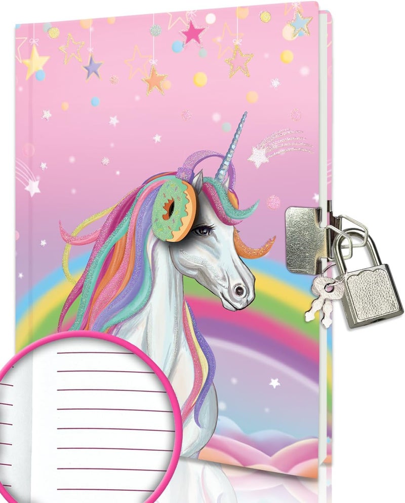 GINMLYDA Girls Diary with Lock for Kids, 7x5.25 Inches 160 Lined Pages Secret Unicorn Notebook for Girls Journal with Lock for Kids Pre School Writing Drawing Cute Gifts for Birthday - Image 1