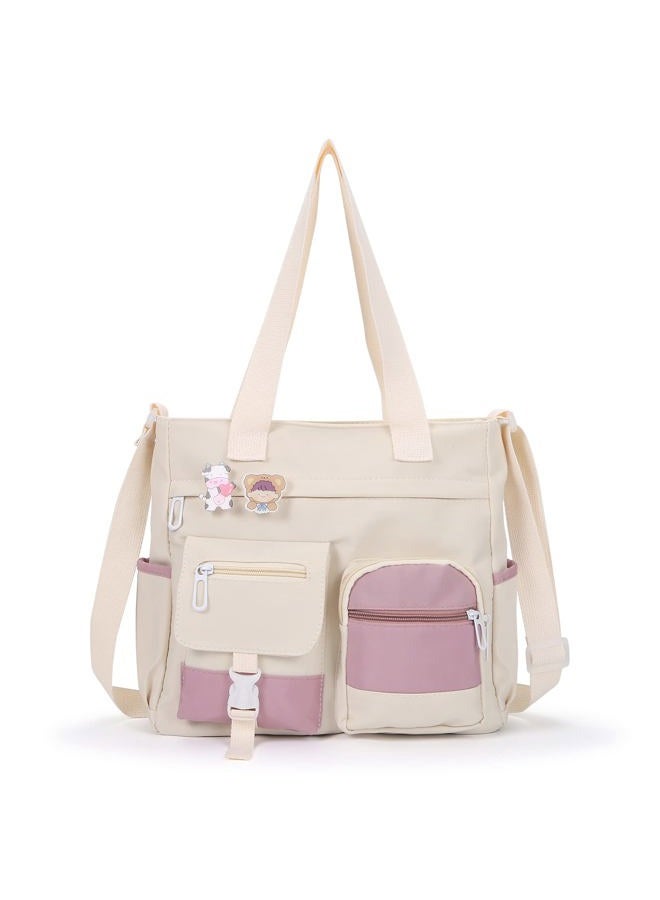 Phaoullzon Crossbody Cute Bag for Teens Kawaii Messenger Purse Nylon Shoulder Bags (Large(could Fit 14" Laptop), Beige1) - Image 1