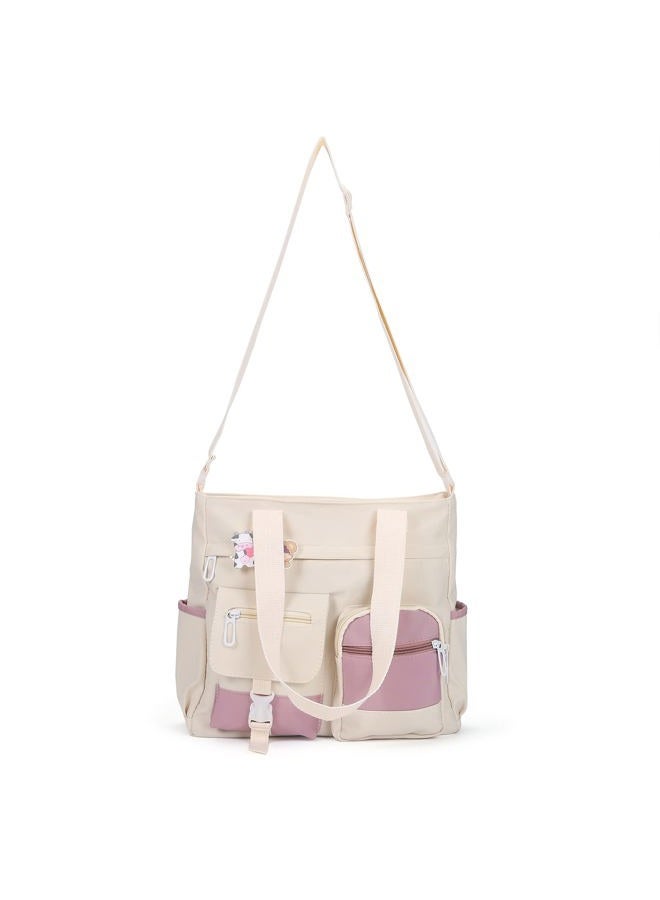 Phaoullzon Crossbody Cute Bag for Teens Kawaii Messenger Purse Nylon Shoulder Bags (Large(could Fit 14" Laptop), Beige1) - Image 5