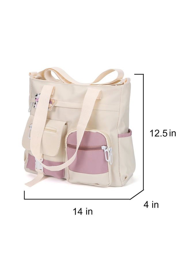 Phaoullzon Crossbody Cute Bag for Teens Kawaii Messenger Purse Nylon Shoulder Bags (Large(could Fit 14" Laptop), Beige1) - Image 4
