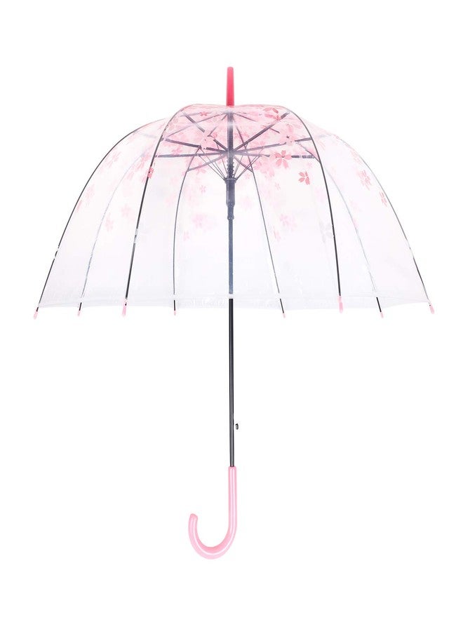 ThreeH Elegant Arch Umbrella Windproof Thick Transparent Cherry Cute Design Romantic Long Handle Rain Umbrella KS11 Pink - Image 1