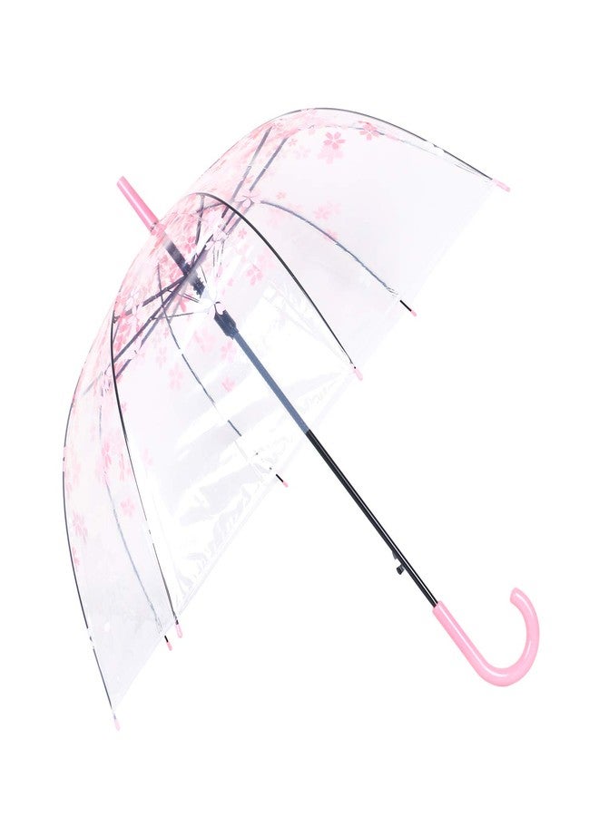 ThreeH Elegant Arch Umbrella Windproof Thick Transparent Cherry Cute Design Romantic Long Handle Rain Umbrella KS11 Pink - Image 3