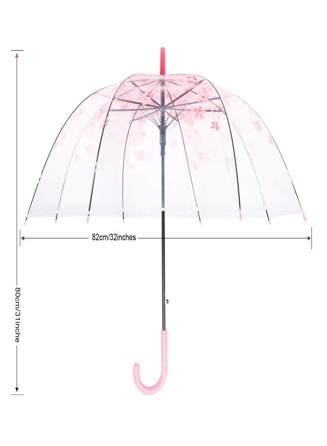 ThreeH Elegant Arch Umbrella Windproof Thick Transparent Cherry Cute Design Romantic Long Handle Rain Umbrella KS11 Pink - Image 4