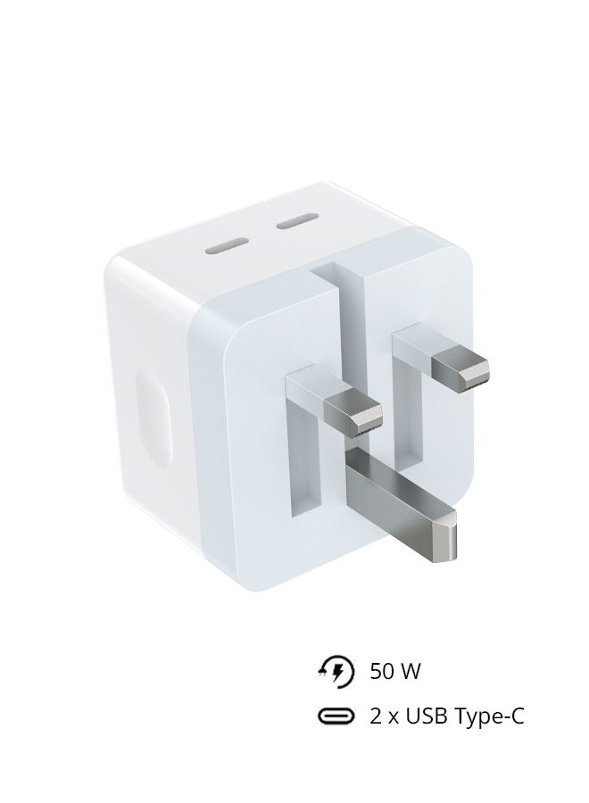 SEEKEN 50W Spectra Type C to C Ports Universal Travel  Adapter- White | Fast Charging | Campatible with Iphone and Samsung | 2 in 1 | Compact | Power Delivery | Premium Design | High-Quality. - Image 1