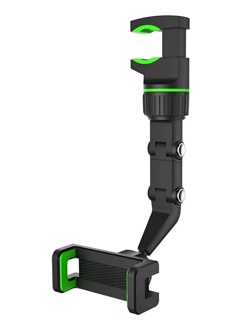 Rearview Mirror Phone Holder for Car – Multifunctional Mount for Phone & GPS, Universal Rotating Car Phone Holder, Adjustable Cell Phone Cradle (Green) - Image 1