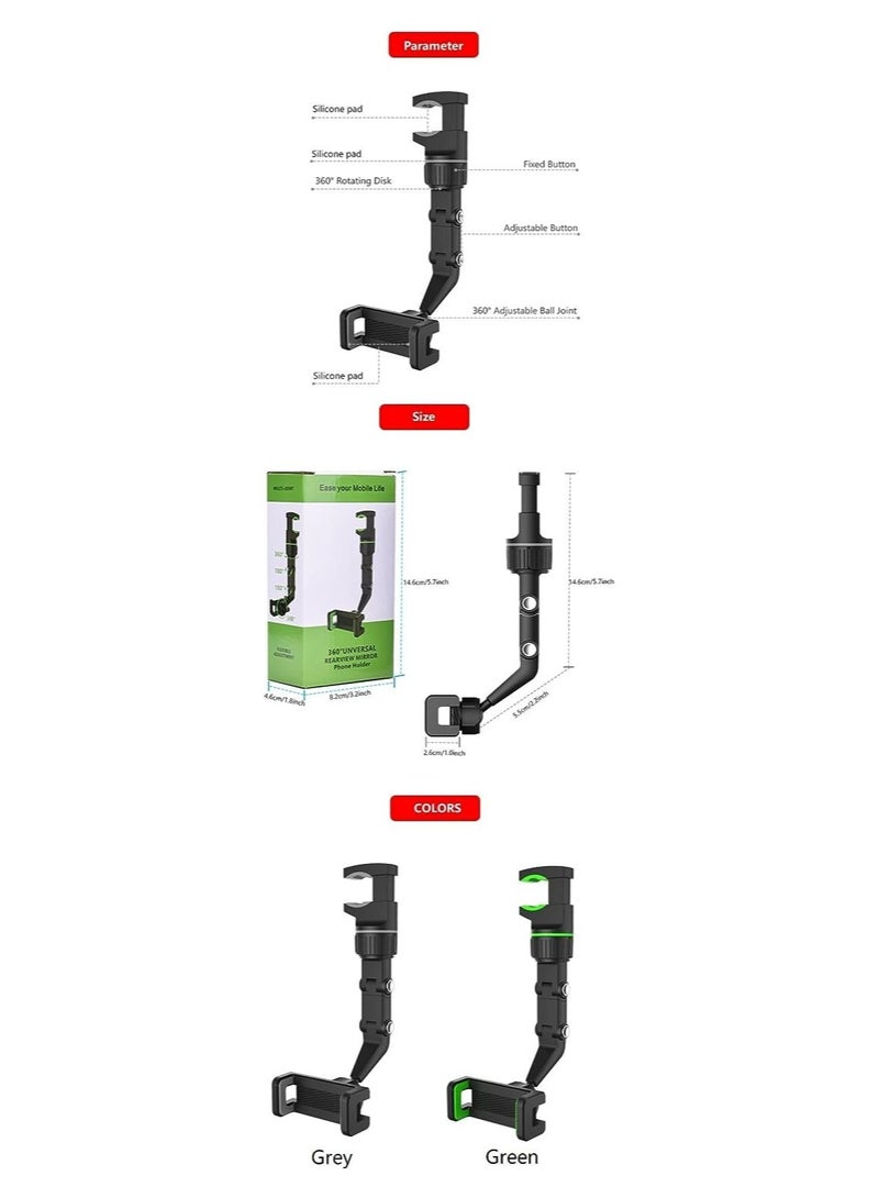 Rearview Mirror Phone Holder for Car – Multifunctional Mount for Phone & GPS, Universal Rotating Car Phone Holder, Adjustable Cell Phone Cradle (Green) - Image 5