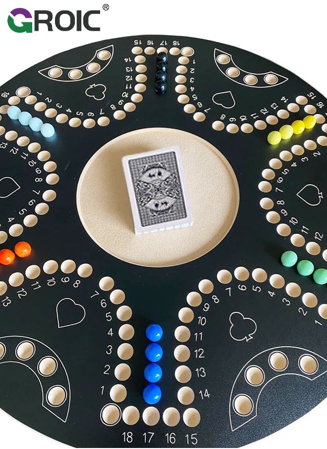 GROIC - Jackaroo Board Game,Ludo Board Game,Double Sided Wooden Board Game for 4 and 6 Players with 24 Marbles and Cards,54 cm x 54 cm Size,Jackaroo Game Family Game Marble Game(Black) - Image 1