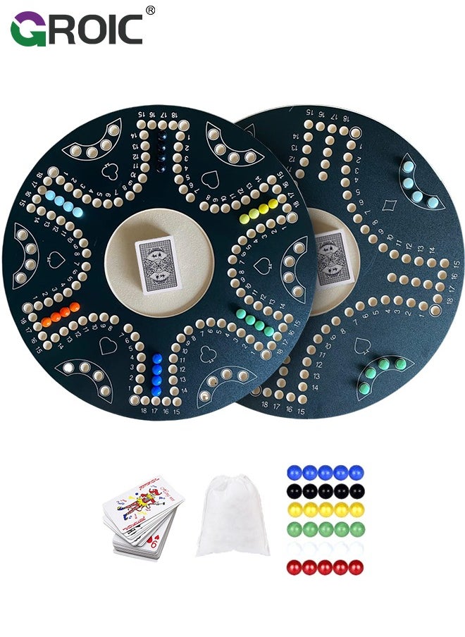 GROIC Jackaroo Board Game,Ludo Board Game,Double Sided Wooden Board Game for 4 and 6 Players with 24 Marbles and Cards,54 cm x 54 cm Size,Jackaroo Game Family Game Marble Game(Black)  - Image 1