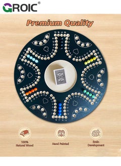 GROIC Jackaroo Board Game,Ludo Board Game,Double Sided Wooden Board Game for 4 and 6 Players with 24 Marbles and Cards,54 cm x 54 cm Size,Jackaroo Game Family Game Marble Game(Black)  - Image 2