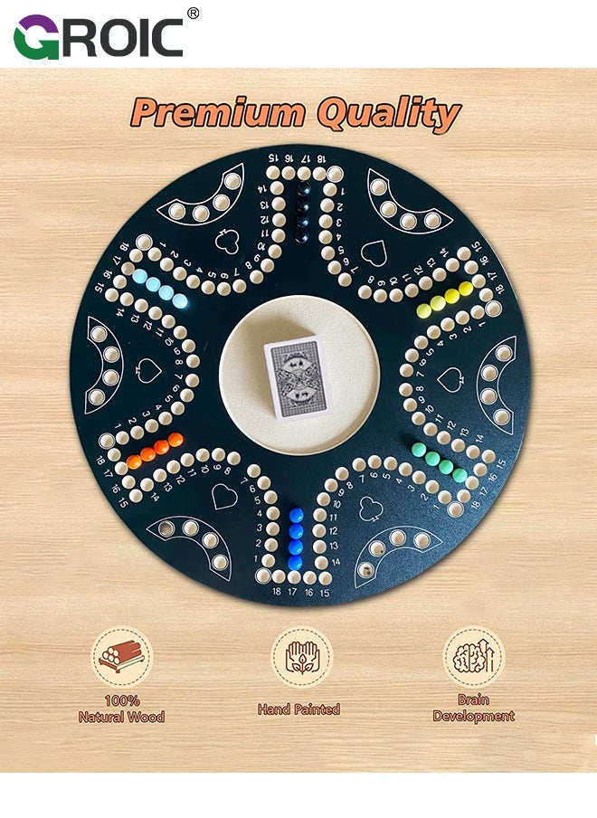 GROIC Jackaroo Board Game,Ludo Board Game,Double Sided Wooden Board Game for 4 and 6 Players with 24 Marbles and Cards,54 cm x 54 cm Size,Jackaroo Game Family Game Marble Game(Black)  - Image 2