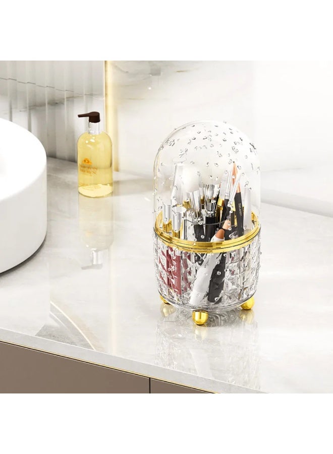 منظم فرش مكياج أكريليك فاخر مع غطاء واقٍ من الغبار وقاعدة ذهبية - شفاف - Image 5