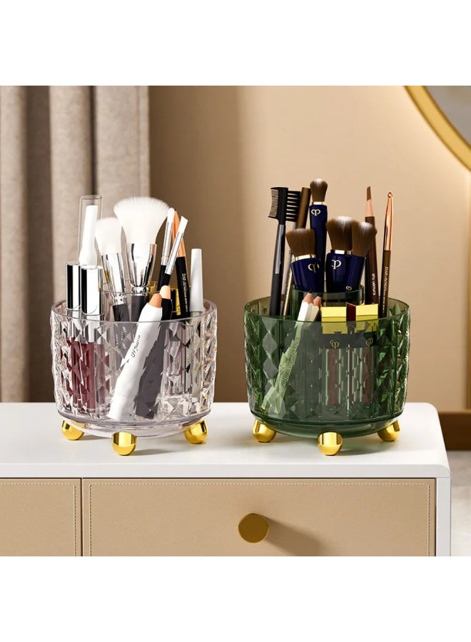 منظم فرش مكياج أكريليك فاخر مع غطاء واقٍ من الغبار وقاعدة ذهبية - شفاف - Image 3
