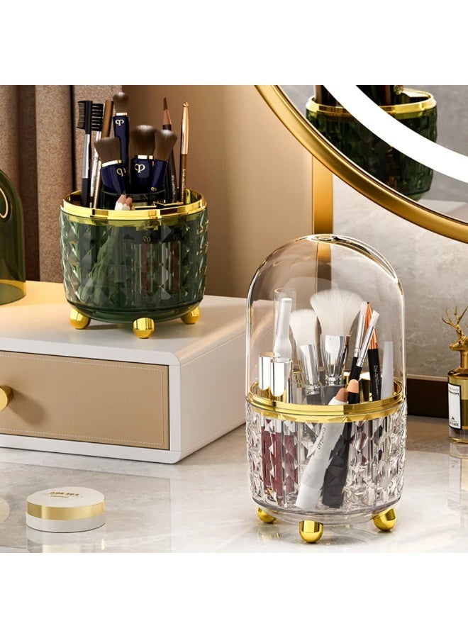 منظم فرش مكياج أكريليك فاخر مع غطاء واقٍ من الغبار وقاعدة ذهبية - شفاف - Image 2