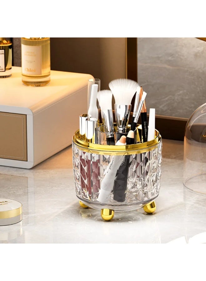 منظم فرش مكياج أكريليك فاخر مع غطاء واقٍ من الغبار وقاعدة ذهبية - شفاف - Image 4